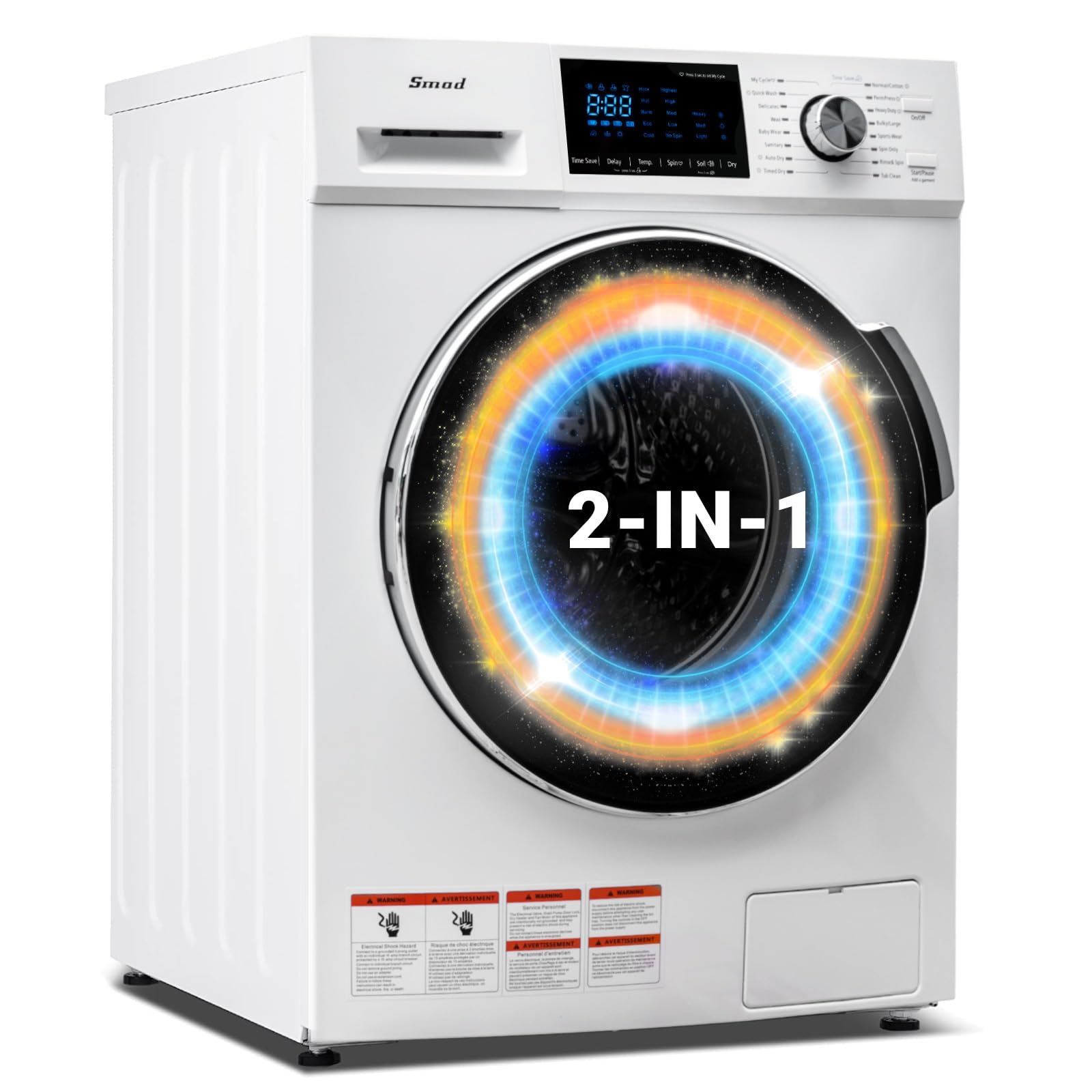 Smad 24" Washer and Dryer Combo, 2.7 Cu. Ft Ventless Washer Dryer Combo with 26 Lbs Capacity, Child Lock, Low Noise and Easy Store for Laundry, Apartments, RV and Compact Space, White