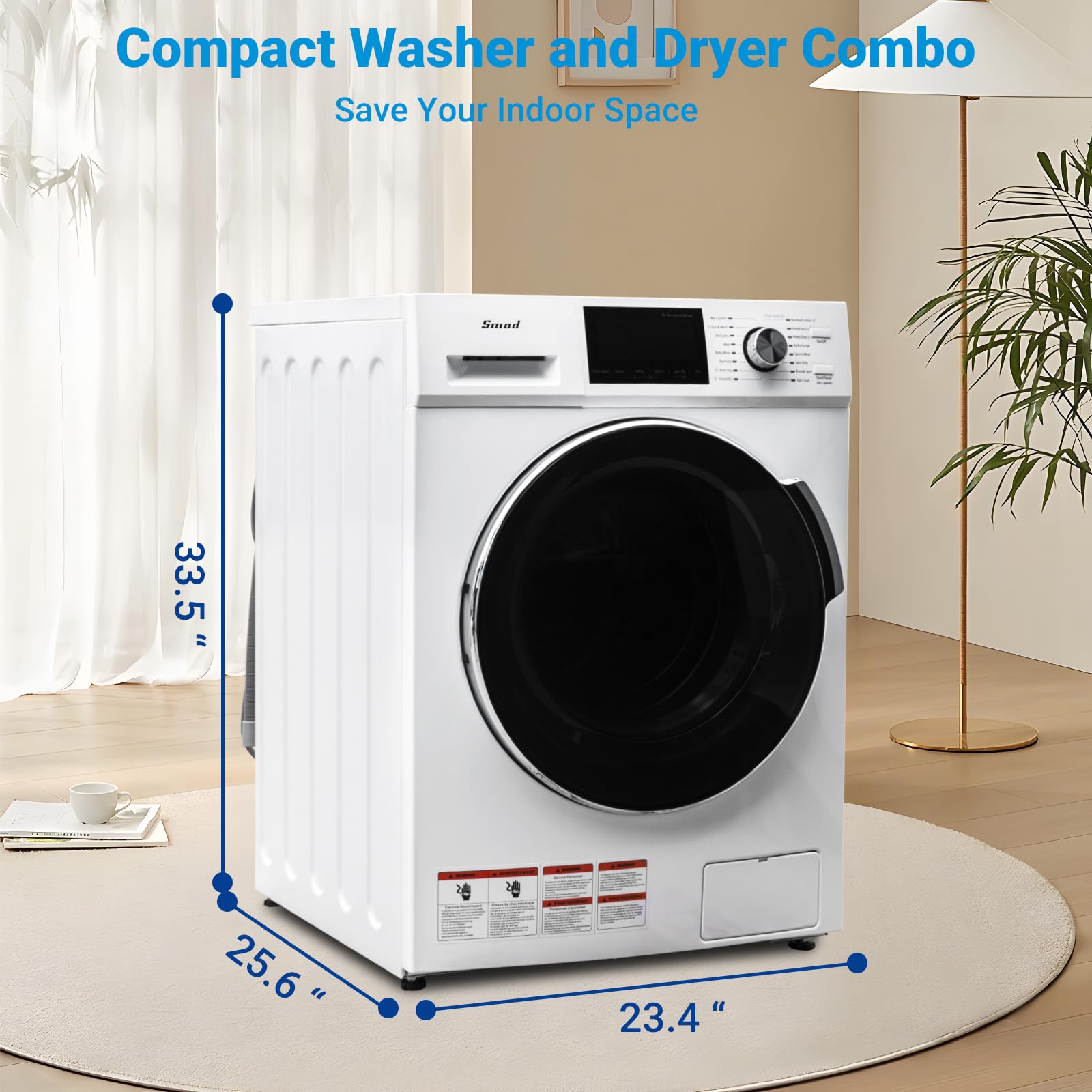 Smad 24" Washer and Dryer Combo, 2.7 Cu. Ft Ventless Washer Dryer Combo with 26 Lbs Capacity, Child Lock, Low Noise and Easy Store for Laundry, Apartments, RV and Compact Space, White