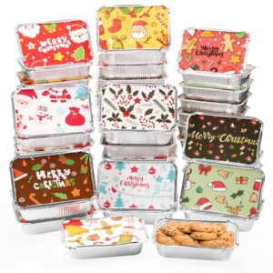 madholly 50pack christmas cookie tins with lids- heavy duty christmas aluminum pans with lids foil treat containers for christmas holiday treats cookie exchange gift giving leftovers, 10 styles