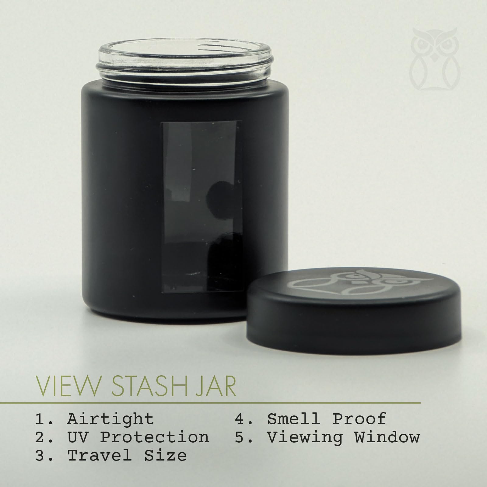 Stash Jar Smell Proof Container (4 oz) Matte Black Viewing Jars for Herbs, Spices, Coffee, Teas & More, Air Tight Jar, Thick UV Protection Glass, Smell Proof Herb Storage (Set of 4)