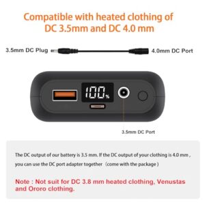 Sevdiea Heated Vest Battery Pack 7.4V 16000mAh, Battery Pack for Heated Vest, LCD Display Power Bank for Heated Vest with USB DC Port