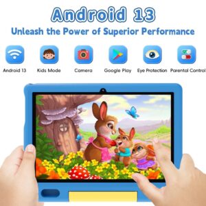 ApoloSign Kids Tablet 10 inch, Android 13 Tablet for Kids, 2+32GB Storage, Pre-Installed Educational Apps with Ad-Free Contents and Parental Control, 5000mAh Battery, EVA Shockproof Case - Blue