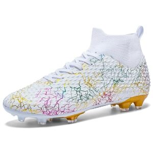 lozoye indoor soccer cleats mens womens turf soccer cleats wide socer shoes fg ag tf high ankle football boots (999 white 39)