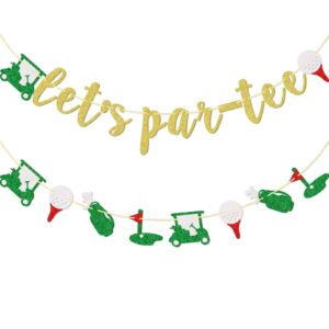 let's par-tee banner, golf themed birthday banner, retirement party decor for golf lover, golf party decorations, gold glitter