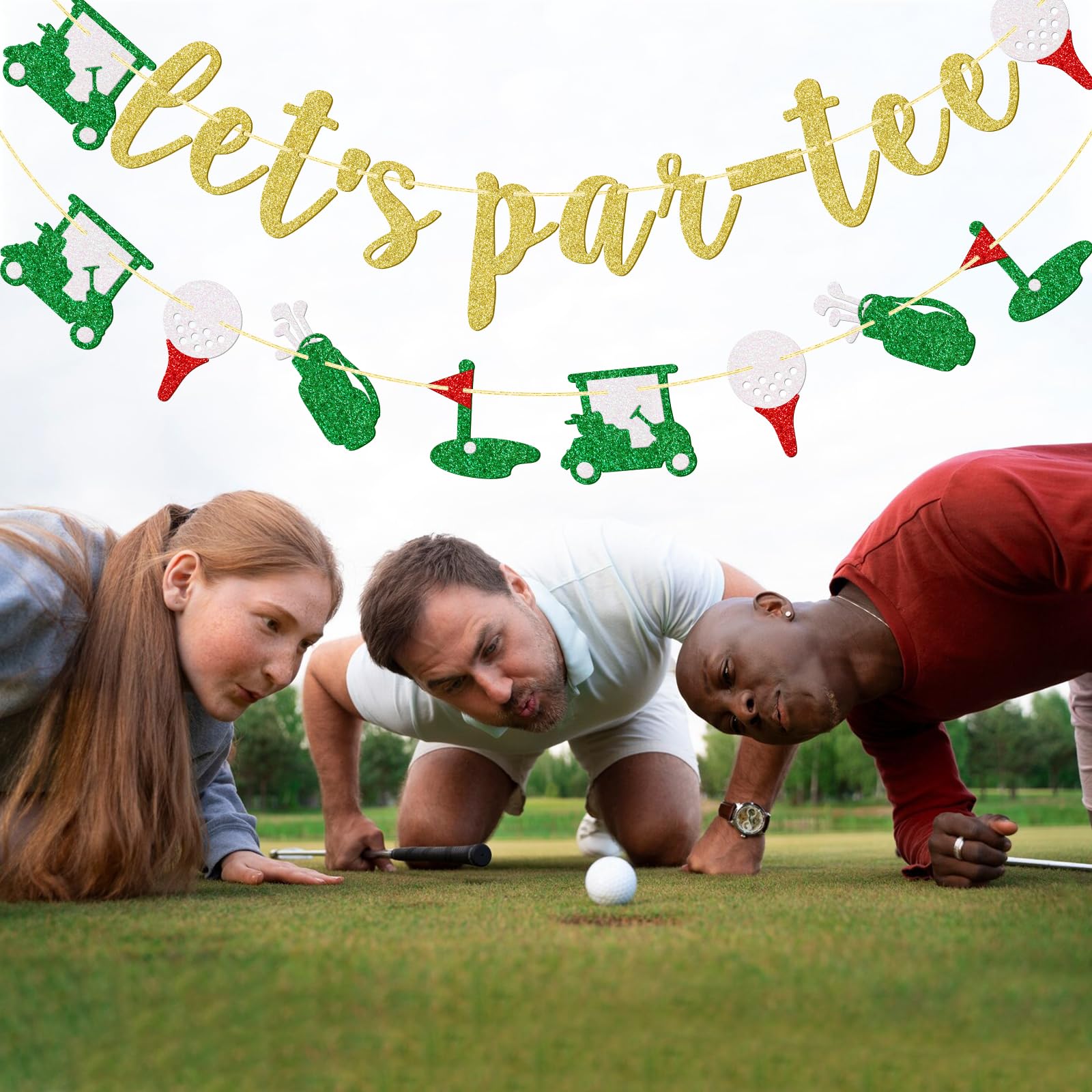 Let's Par-Tee Banner, Golf Themed Birthday Banner, Retirement Party Decor for Golf Lover, Golf Party Decorations, Gold Glitter