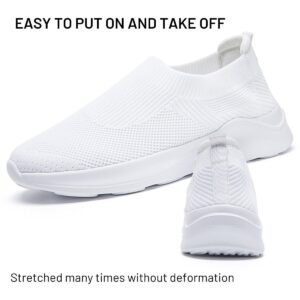 CAIQDM Women's Walking Shoes Slip On Sneakers Lightweight Mesh-Comfortable Casual Running Tennis Shoes White 10