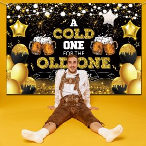 Beer Party Decorations,Black and Gold Happy Birthday Backdrop for Men A Cold One for The Old One Photography Background Banner for 30th 40th 50th Birthday Cheers and Beers Party Supplies