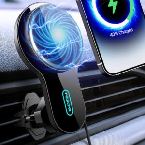 MOKPR for MagSafe Car Mount Charger, 15W Heat Dissipation Wireless Car Charger Fast Charging Magnetic Phone Holder Mount Automobile Car Holder Vent Fits iPhone 15 Pro Max Plus 14 13 12 MagSafe Case