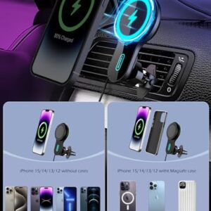 MOKPR for MagSafe Car Mount Charger, 15W Heat Dissipation Wireless Car Charger Fast Charging Magnetic Phone Holder Mount Automobile Car Holder Vent Fits iPhone 15 Pro Max Plus 14 13 12 MagSafe Case