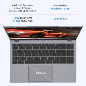 Coolby 15.6inch Windows 11 Laptop, 16GB RAM/512GB NVMe SSD, 1920x1080 IPS Display, Intel N95 Quad Core Laptop Computer, Support 2.4G/5G Hz WiFi, BT, RJ45, Type-c PD 3.0 Charging