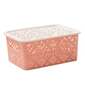 clzoud storage set with divided interior out delicate retro pattern storage basket with lid for clothes cosmetics papers toys under bed storage boxes with lids (pink, one size)