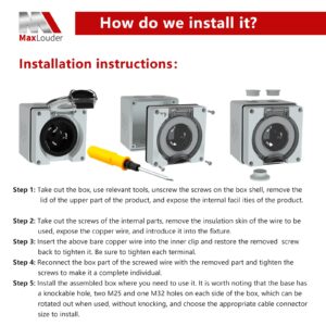 MaxLouder 50 Amp 125/250Volt Generator Power Inlet Box,NEMA SS2-50P 12500W Outdoor Dustproof and Weatherproof for Electric Vehicles,Generators,Welding Machines,etc.ETL Listed.