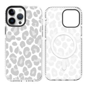 sakuulo magnetic for iphone 14 pro case light gray leopard print pattern [compatible with magsafe] wireless charge slim shockproof case for iphone 14 pro phone case, gray leopard (6.1")