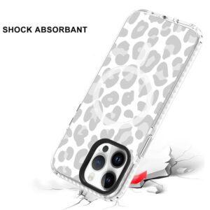 SAKUULO Magnetic for iPhone 14 Pro Case Light Gray Leopard Print Pattern [Compatible with MagSafe] Wireless Charge Slim Shockproof Case for iPhone 14 Pro Phone Case, Gray Leopard (6.1")