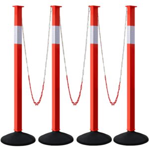 4 Pack Traffic Delineator Post Cones with Weighted Base & Reflective Collars, Adjustable Orange Traffic Safety Barrier with Plastic Chains for Parking Lot Driveway Road