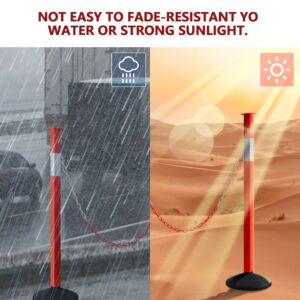 4 Pack Traffic Delineator Post Cones with Weighted Base & Reflective Collars, Adjustable Orange Traffic Safety Barrier with Plastic Chains for Parking Lot Driveway Road