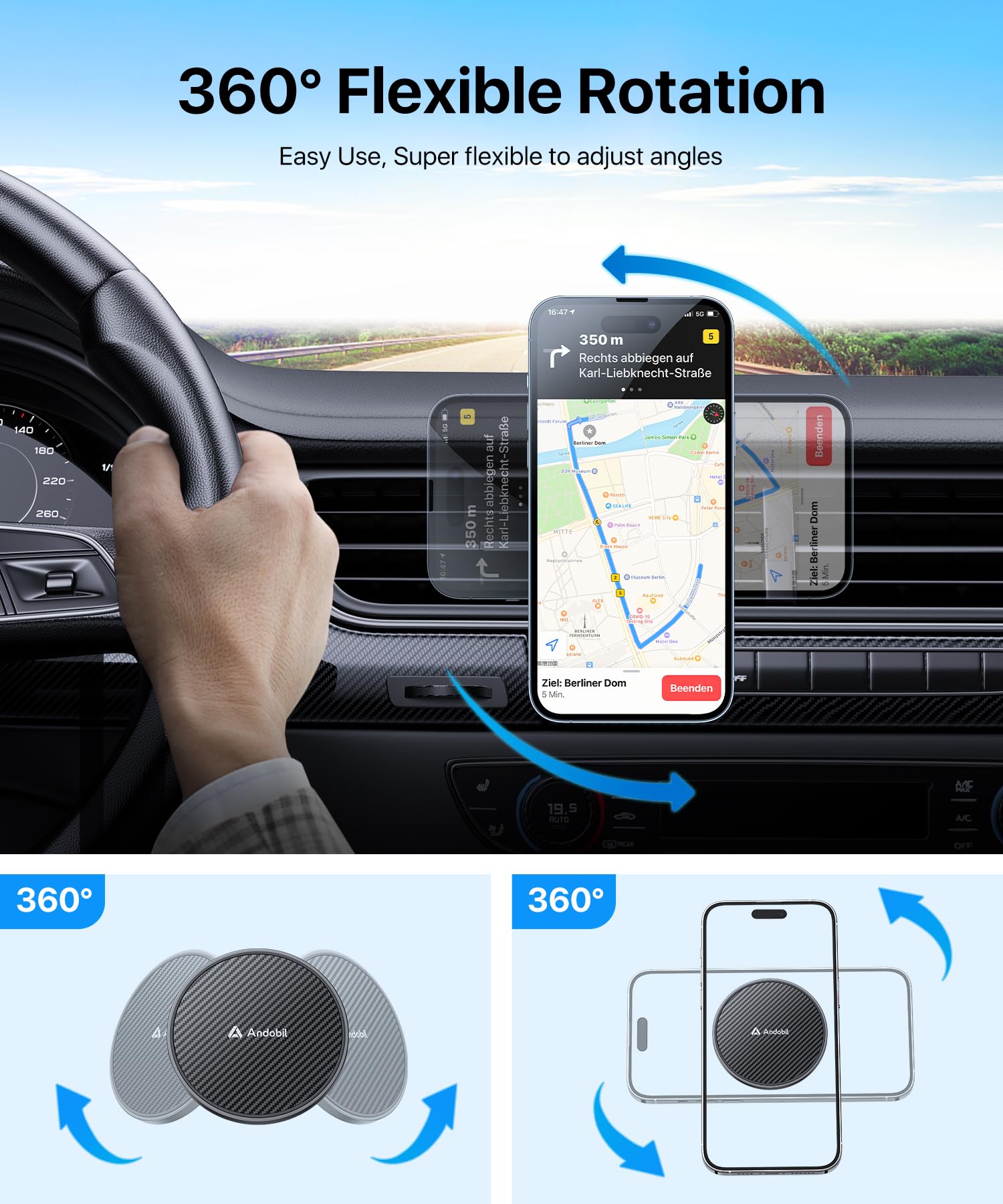 andobil Newest Magsafe Car Mount [Strongest Magnet, Military Sturdy & Never Slip] 360° Magnetic Air Vent Cell Phone Holder Car, Easy Used, Fit for iPhone 15 14 13 12 Pro Max Android Samsung S24 S23