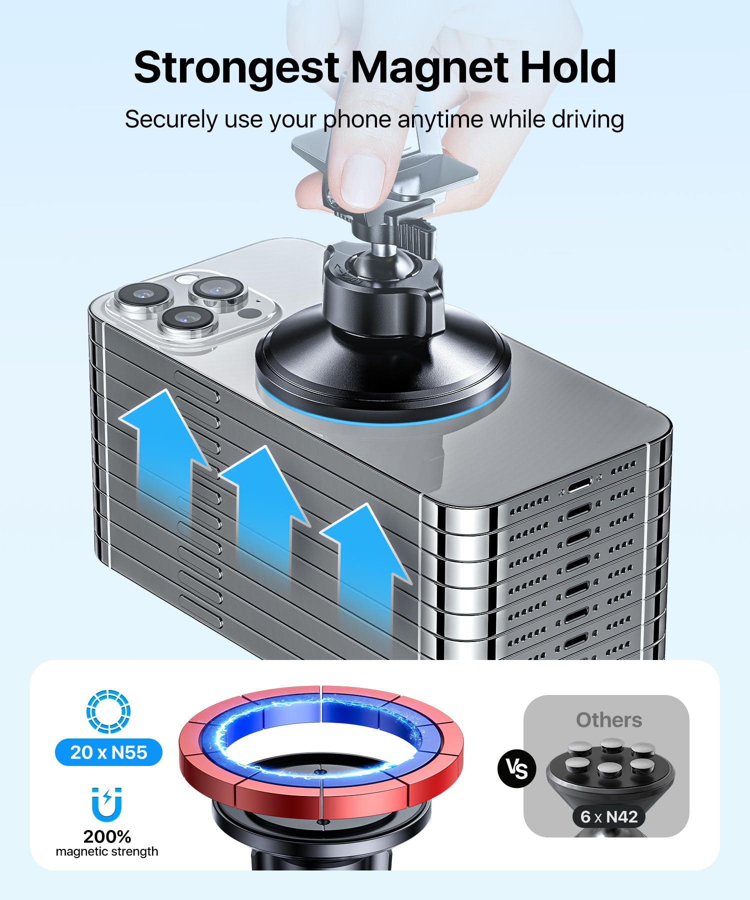 andobil Newest Magsafe Car Mount [Strongest Magnet, Military Sturdy & Never Slip] 360° Magnetic Air Vent Cell Phone Holder Car, Easy Used, Fit for iPhone 15 14 13 12 Pro Max Android Samsung S24 S23