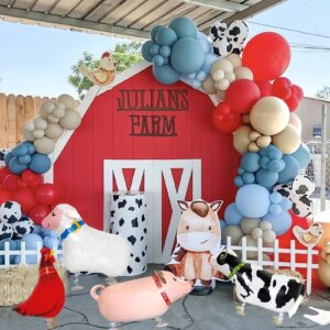 futureferry cow balloon garland arch kit red blue balloons with farm animal print balloons for birthday farm theme boy baby shower western cowboy party decoration