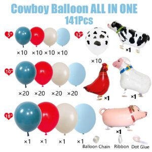 Futureferry Cow Balloon Garland Arch Kit Red Blue Balloons With Farm Animal Print Balloons for Birthday Farm Theme Boy Baby Shower Western Cowboy Party Decoration