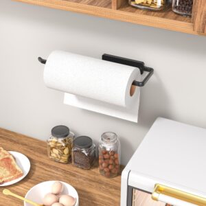 Paper Towel Holder Under Cabinet, Wall Mounted Paper Towel Holder No Drilling, Adhesive Under Cabinet Paper Towel Holder, Black Kitchen Towel Holder, 12.2 x 3.15 x 1.38 in, Aluminum, Black