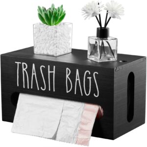 drastar trash bag dispenser, trash bag organizer wall mount, wooden trash bag roll holder for plastic bags countertop, under kitchen sink organization