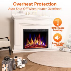 Joy Pebble 37 Inch Electric Fireplace Insert,750W/1500W Recessed Electric Fireplace Heater,Adjustable 5 Flame Color & 5 Burning logs Color,Electric Fireplace with Remote Control&Overheat Protection