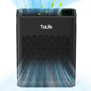 tolife air purifiers for home large room up to 1095 ft² with pm 2.5 display air quality sensor, auto mode, timer, hepa air purifier for bedroom filters smoke, pollen, pet dander, allergies, black