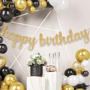 KatchOn Gold Glitter Happy Birthday Banner - 10 Feet, Pre-Strung - Luxurious Birthday Decorations for Women and Men