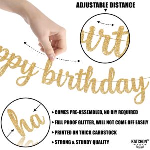 KatchOn Gold Glitter Happy Birthday Banner - 10 Feet, Pre-Strung - Luxurious Birthday Decorations for Women and Men