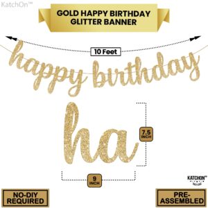 KatchOn Gold Glitter Happy Birthday Banner - 10 Feet, Pre-Strung - Luxurious Birthday Decorations for Women and Men