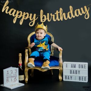 KatchOn Gold Glitter Happy Birthday Banner - 10 Feet, Pre-Strung - Luxurious Birthday Decorations for Women and Men