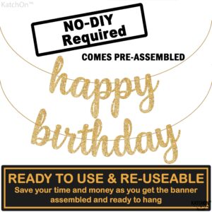 KatchOn Gold Glitter Happy Birthday Banner - 10 Feet, Pre-Strung - Luxurious Birthday Decorations for Women and Men