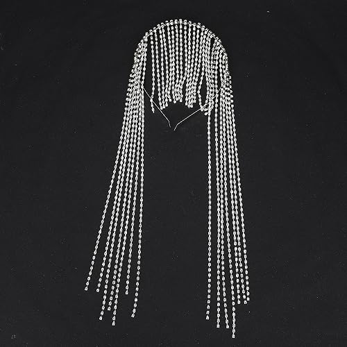 Xerling Rhinestones Tassel Cap Headband 1920s Flapper Fringe Head Chain Bridal Hair Band Silver Crystal Cleopatra Head Jewelry for Women