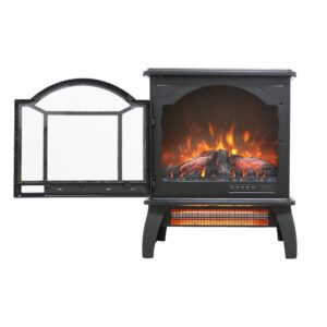 KOFOHON Freestanding Electric Fireplace Heater,Portable Infrared Fireplace Stove with 4 Types of 3D Realistic Flame Effects,Adjustable Temperature Compact Indoor Space Heater,Timer&Remote,18".