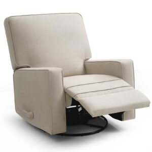 thland swivel rocker recliner chair, nursery glider chair, manual modern comfy sofa chair for living room, bedroom(beige)