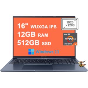 asus vivobook 16x business laptop 16" wuxga ips anti-glare display amd octa-core ryzen 7 5800hs processor 12gb ram 512gb ssd amd radeon graphic usb-c sonicmaster win11 + hdmi cable