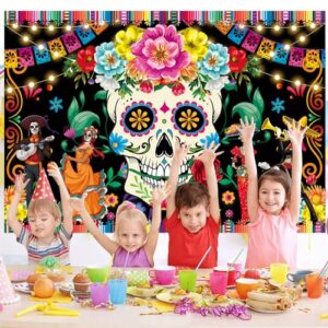 Day of The Dead Banner Backdrop Mexican Fiesta Sugar Skull Flowers Backdrop Banner Photography Background Dia DE Los Muertos Banner Decorations