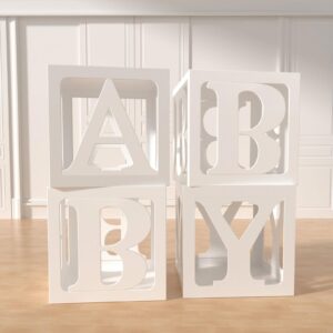 jhsdscz baby boxes with letters for baby shower,white clear balloon blocks for gender reveal decorations baby shower birthday party decorations(white)