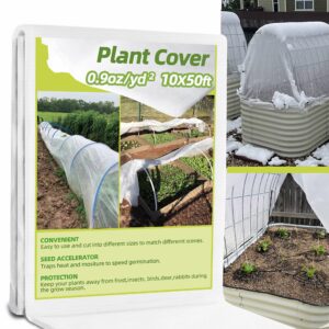 cjgq plant covers freeze protection, 0.9oz 10x50ft frost cloth plant freeze protection, plant frost blankets covers for outdoor plants for winter cold weather, floating row cover for vegetables