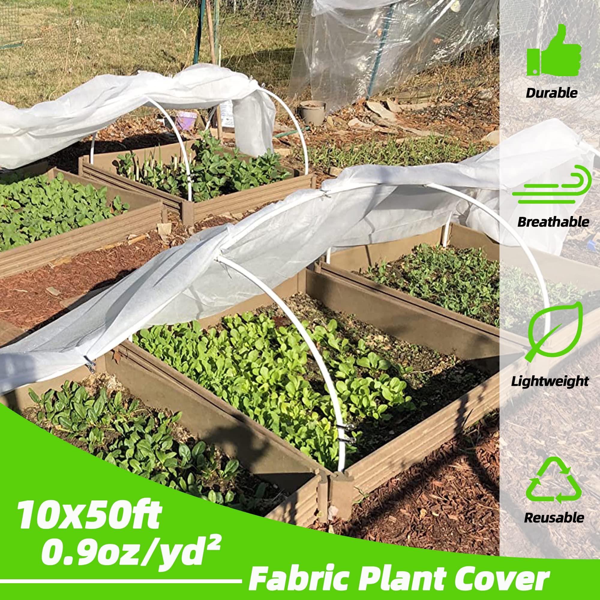 CJGQ Plant Covers Freeze Protection, 0.9oz 10x50FT Frost Cloth Plant Freeze Protection, Plant Frost Blankets Covers for Outdoor Plants for Winter Cold Weather, Floating Row Cover for Vegetables