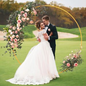 Bezente 7.2ft Round Backdrop Stand, Golden Metal Balloon Arch Stand, Stable Wedding Arch Circle Backdrop Stand Frame for Wedding Birthday Baby Shower Party Decoration