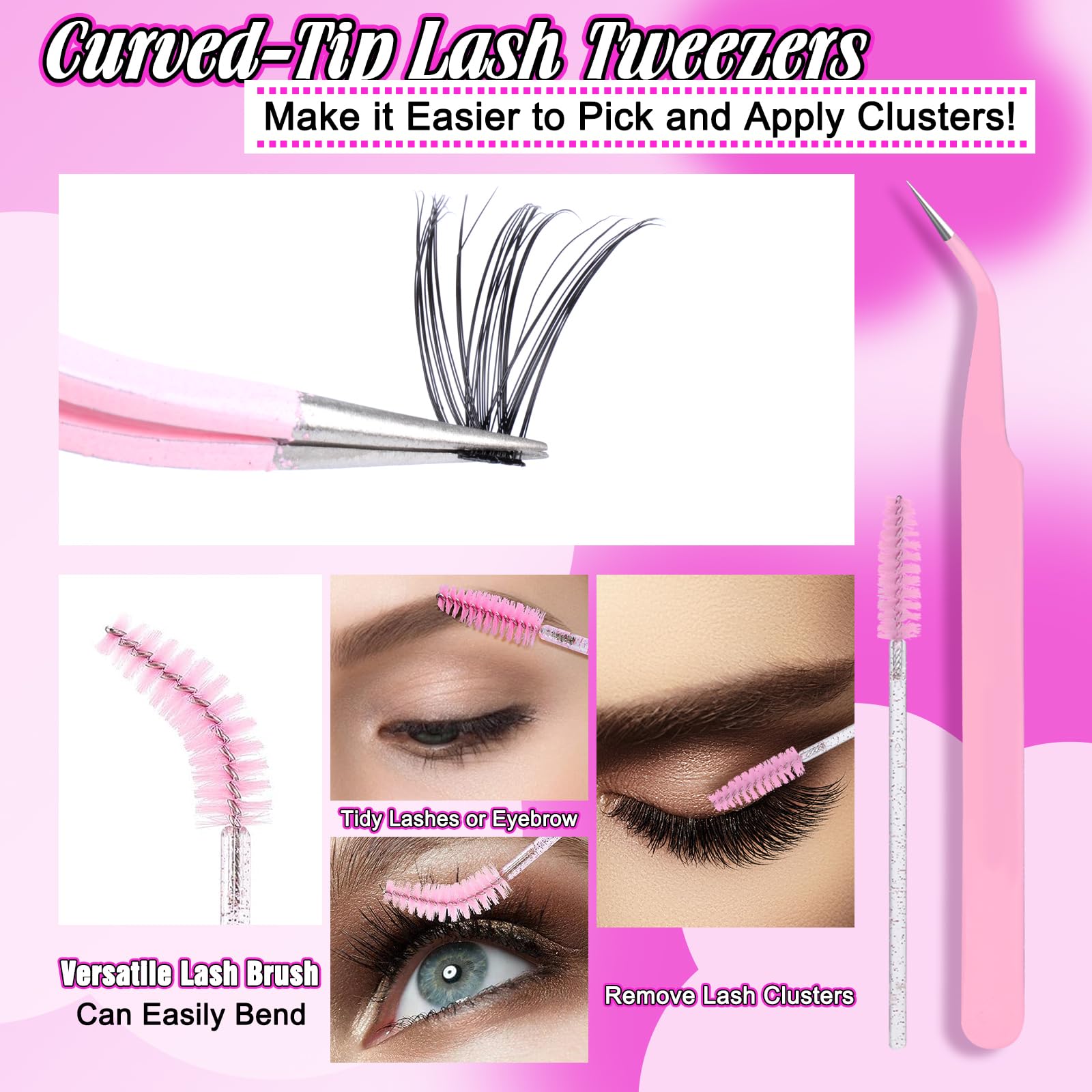 Eyelash Extension Kit 320pcs Lash Clusters D Curl 9-16mm Mix 40D Individual Lashes with Lash Bond and Seal and Remover Lash Applicator for Lash Extension Beginners