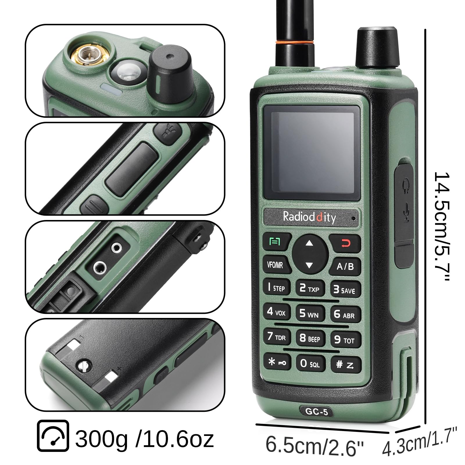 Radioddity GC-5 Dual Band Two Way Radio, Ham Radio Handheld Long Range with 1800mAh Battery, High Gain Antenna, Color LCD, DTMF, Support Chirp