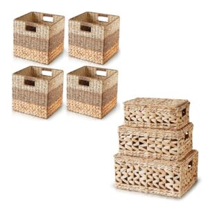 chi an home set of 4 wicker cube baskets + pack 3 lidded hyacinth basket