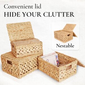 Chi An Home Set of 4 Wicker Cube Baskets + Pack 3 Lidded Hyacinth Basket