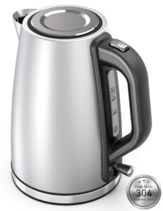 electric kettle, paris rhone 1.7l electric kettles for boiling water, stainless steel hot water boiler heater, bpa-free, auto shutoff, boil-dry protection, led indicator, coffee and tea, silver