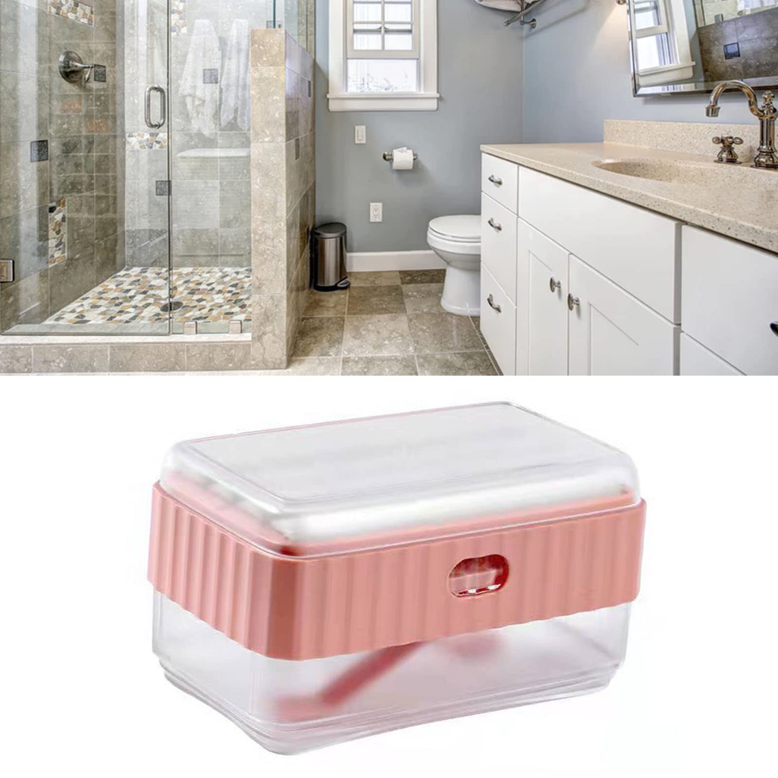 Soap Dish Holder Multifunctional Soap Foaming Box Decorative Soap Case Storage Drainage Tray Dish for Bathroom(Pink)