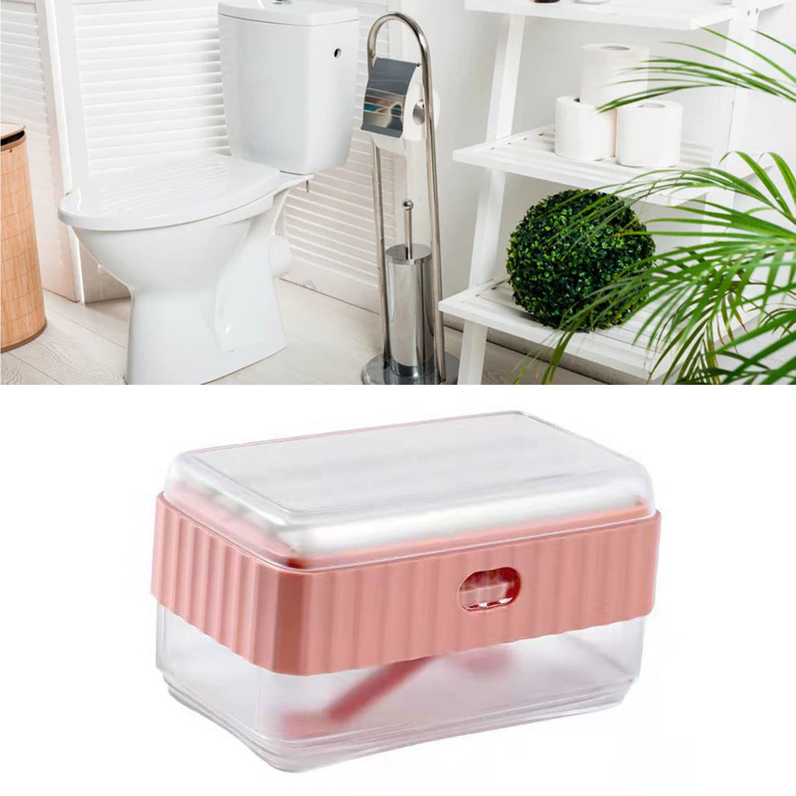 Soap Dish Holder Multifunctional Soap Foaming Box Decorative Soap Case Storage Drainage Tray Dish for Bathroom(Pink)