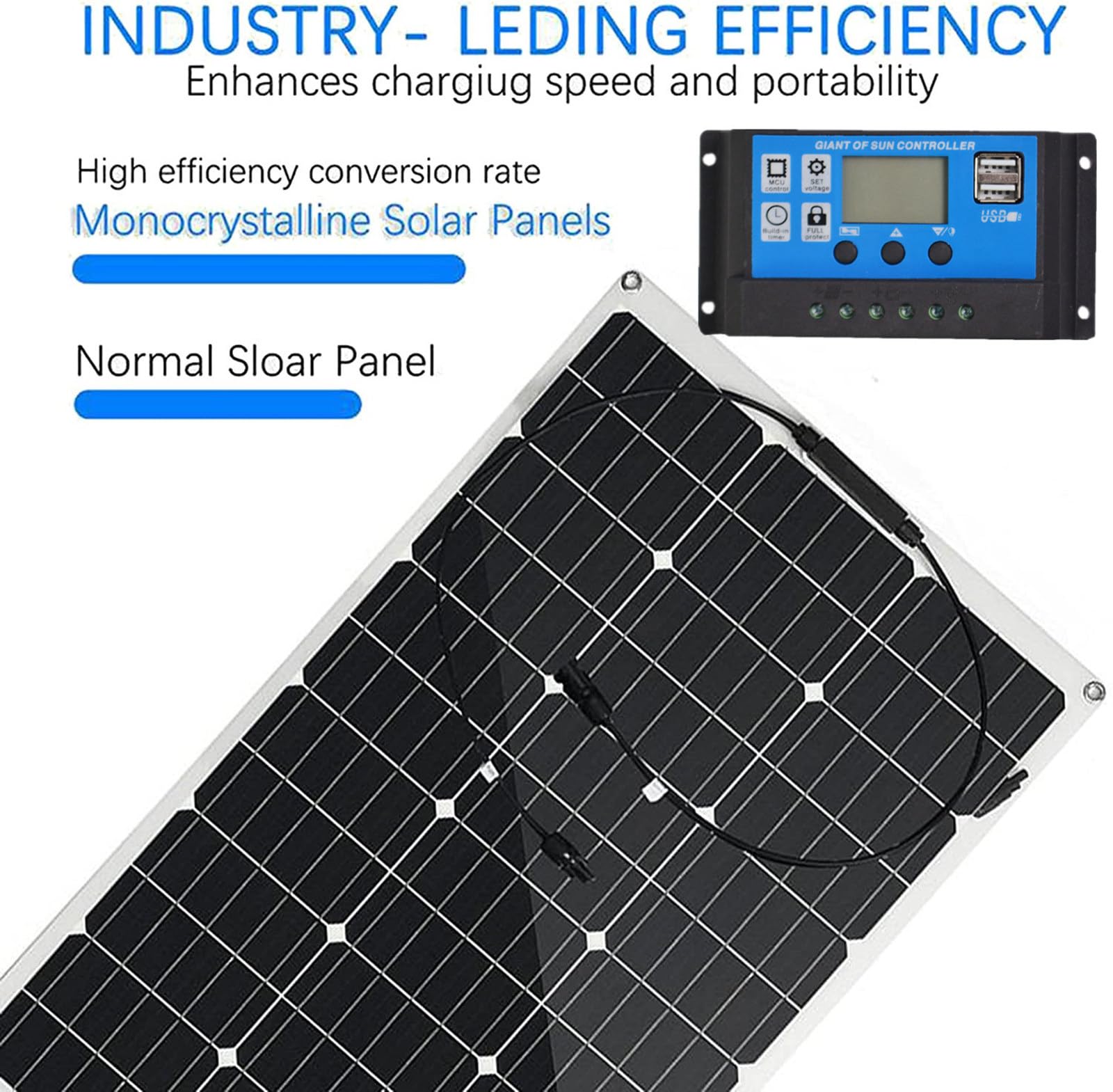 Semi-Flexible Solar Panels(150w/300w/450w/600w), Waterproof Battery Charger 40a, 12v Battery Energy Charging, Easy Installation, for Boat, Car, House, Garden, Shed,600W